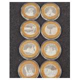 LOT OF 8 .999 FINE SILVER $10 GAMING TOKEN (A24)