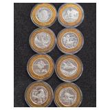 LOT OF 8 .999 FINE SILVER LUXOR $10 TOKEN (A43)