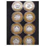 LOT OF 8 .999 FINE SILVER 4 QUEENS $10 TOKENS (A80