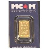 1/10 OUNCE .9999 FINE GOLD BAR (2)