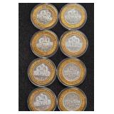 LOT OF 8 .999 FINE SILVER $10 GAMING TOKEN (A56)