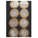 LOT OF 8 .999 FINE SILVER LUXOR $10 TOKEN (A41)