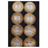 LOT OF 8 .999 FINE SILVER $10 GAMING TOKEN (A40)