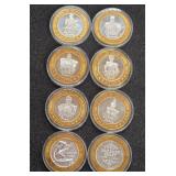 LOT OF 8 .999 FINE SILVER $10 GAMING TOKEN (A49)