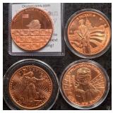 LOT OF 4 - .999 FINE ONE OZ COPPER COINS (450 E)