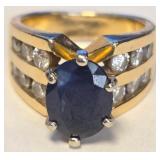 14K YELLOW GOLD SAPHIRE/DIAMONDS RING 7.3GRAMS