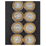 LOT OF 8 .999 FINE SILVER $10 GAMING TOKEN (A26)