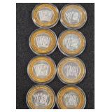 LOT OF 8 .999 FINE SILVER $10 GAMING TOKEN (A28)