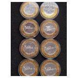 LOT OF 8 .999 FINE SILVER $10 GAMING TOKEN (A47)