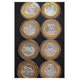 LOT OF 8 .999 FINE SILVER $10 GAMING TOKEN (A71)