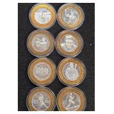 LOT OF 8 .999 FINE SILVER $10 GAMING TOKEN (A34)