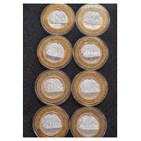 LOT OF 8 .999 FINE SILVER $10 GAMING TOKEN (A36)