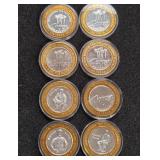 LOT OF 8 .999 FINE SILVER $10 GAMING TOKEN (A63)