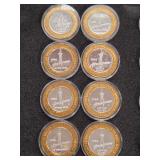 LOT OF 8 .999 FINE SILVER $10 GAMING TOKEN (A50)