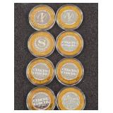 LOT OF 8 .999 FINE SILVER $10 GAMING TOKEN (A15)