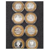 LOT OF 8 .999 FINE SILVER $10 GAMING TOKEN (A13)