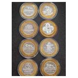 LOT OF 8 .999 FINE SILVER $10 GAMING TOKEN (A68)