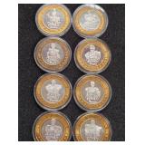 LOT OF 8 .999 FINE SILVER $10 GAMING TOKEN (A48)