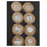 LOT OF 8 .999 FINE SILVER $10 GAMING TOKEN (A66)