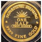 ONE HALF TROY OUNCE .999 FINE GOLD COIN (8)