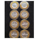 LOT OF 8 .999 FINE SILVER $10 GAMING TOKEN (A59)
