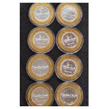 LOT OF 8 .999 FINE SILVER $10 GAMING TOKEN (A58)