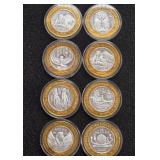 LOT OF 8 .999 FINE SILVER LUXOR $10 TOKEN (A45)