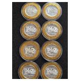 LOT OF 8 .999 FINE SILVER PLAZA $10 TOKEN (A55)