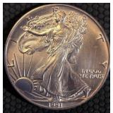 1991 1oz FINE SILVER - AMERICAN EAGLE $1 (656 CB)