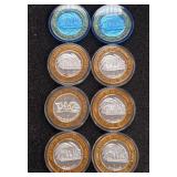 LOT OF 8 .999 FINE SILVER $10 GAMING TOKEN (A37)