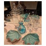 O - GLASS JARS, BUD VASE & SHELL DISHES (M59)