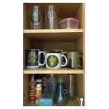 O - MIXED LOT OF MUGS, GLASSWARE, CLEANERS