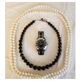 J - TWO NECKLACES & WATCH (L63)