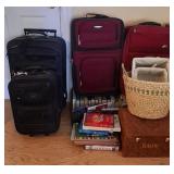 J - LOT OF LUGGAGE, BASKETS, BOOKS (M30)