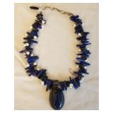 J - LAPIS LAZULI, PEARL & STERLING SILVER NECKLACE
