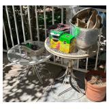 J - TWO SMALL PATIO TABLES & GARDEN SUPPLIES