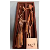 80 - ANTIQUE WOOD HANDLE TOOL SET