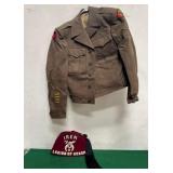 N - SHRINER LEGION OF HONOR FEZ & US ARMY JACKET
