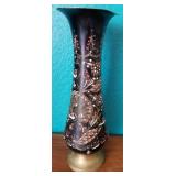 N1 - MID-CENTURY ENAMELED BRASS VASE 15.5"T (L70)