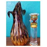 N1 - ART GLASS VASE & VINTAGE LIQUID HOURGLASS