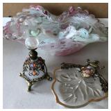 N1 - RUFFLED GLASS BASKET, TRINKET DISH, BOTTLE