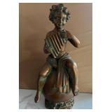 N1 - CHERUB WITH PAN FLUTE SCULPTURE 21.5"T (K1)