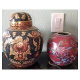 N1 - VINTAGE SATSUMA STYLE GINGER JAR, ACCENT VASE