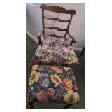 S2 - ARM CHAIR WITH CARVED DETAILS & FOOT STOOL