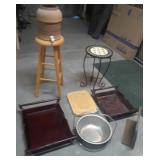 S2 - WOODEN STOOL, PLANT STAND, TRAYS, MORE (G33)