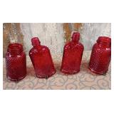 K - FOUR RED GLASS BIRD FEEDERS (S58)