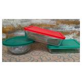 K - THREE PIECES GLASS FOOD STORAGE WITH LIDS