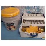 K - TACKLE BOX WITH CONTENTS, STORAGE BUCKET