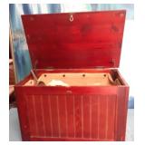 K - WOODEN STORAGE BOX 15X25" WITH CONTENTS (P2)