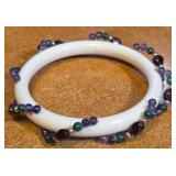 12 - IVORY W/GEMSTONES BANGLE BRACELET (B27)